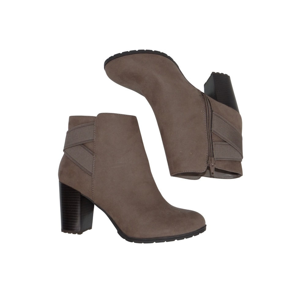 A New Day Taupe Faux Suede Block Heel Ankle Boots Size 8.5 Round Toe Zipper